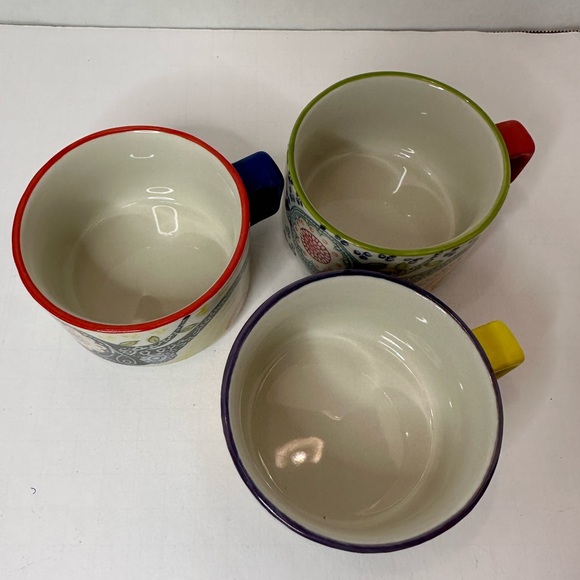 Pier 1 Paisley Stacking Hand Painted Porcelain Mugs Cups Set of 3 - Picture 2 of 4